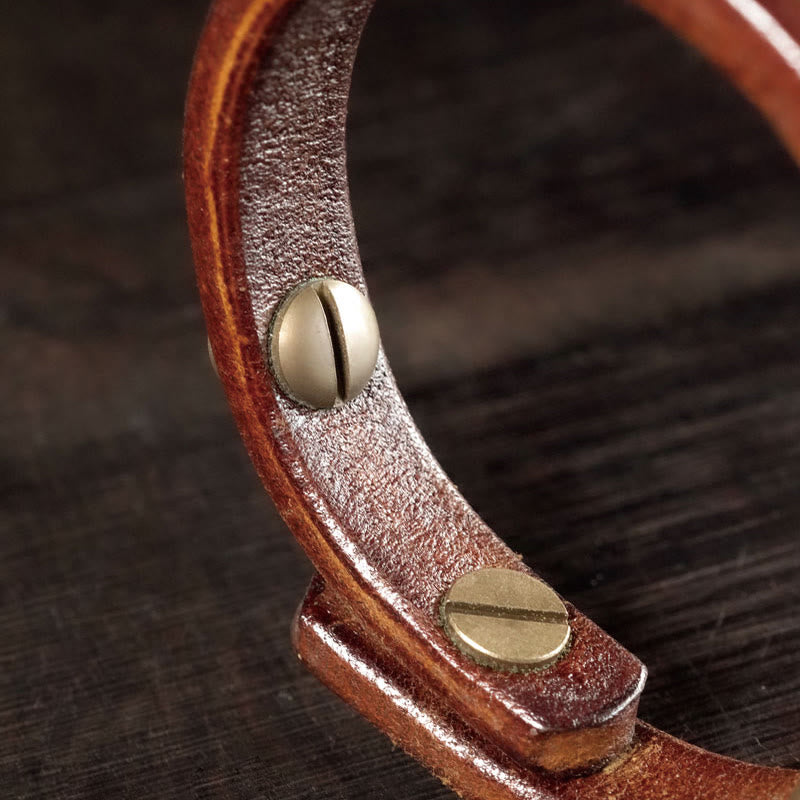 Wear FengShui Vintage Leather Copper Brass Wire Healing Bangle Bracelet