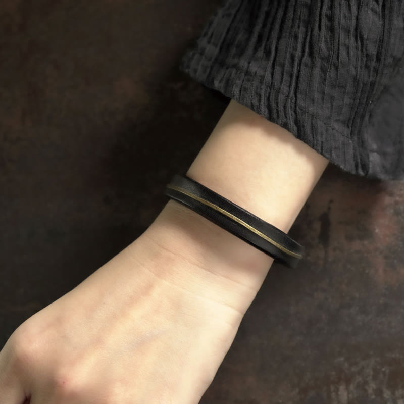 Wear FengShui Vintage Leather Copper Brass Wire Healing Bangle Bracelet