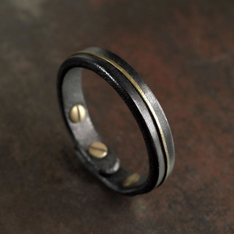 Wear FengShui Vintage Leather Copper Brass Wire Healing Bangle Bracelet