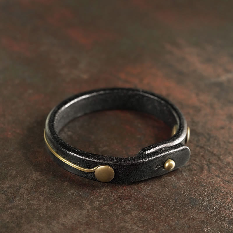 Wear FengShui Vintage Leather Copper Brass Wire Healing Bangle Bracelet