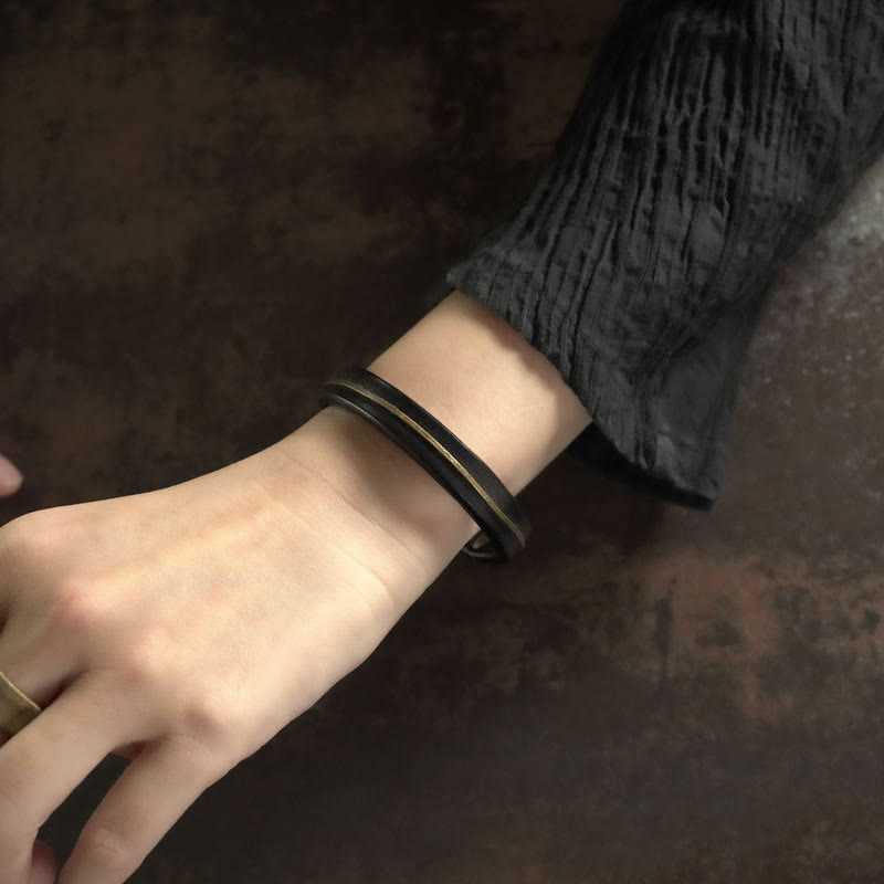 Wear FengShui Vintage Leather Copper Brass Wire Healing Bangle Bracelet