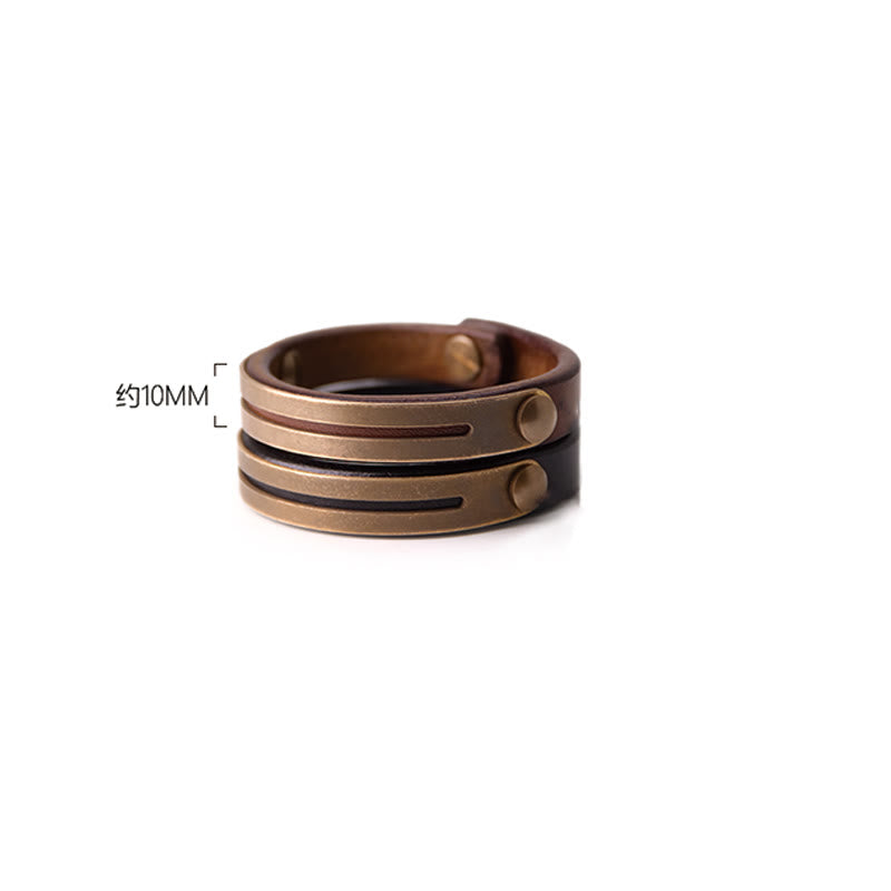 Wear FengShui Vintage Leather Copper Brass Balance Bangle Bracelet