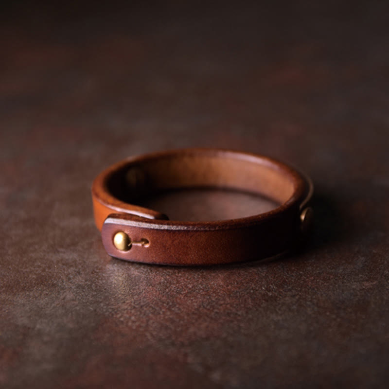 Wear FengShui Vintage Leather Copper Brass Balance Bangle Bracelet