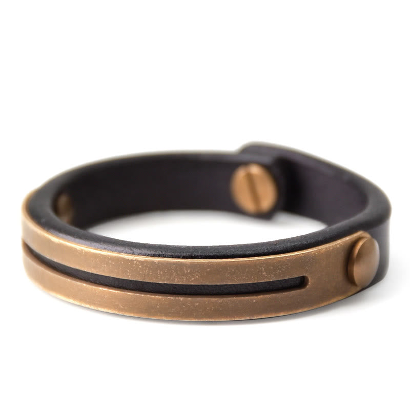 Wear FengShui Vintage Leather Copper Brass Balance Bangle Bracelet