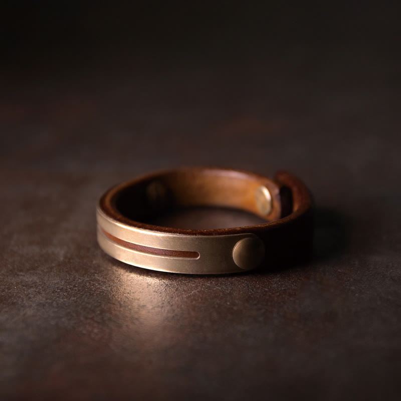 Wear FengShui Vintage Leather Copper Brass Balance Bangle Bracelet