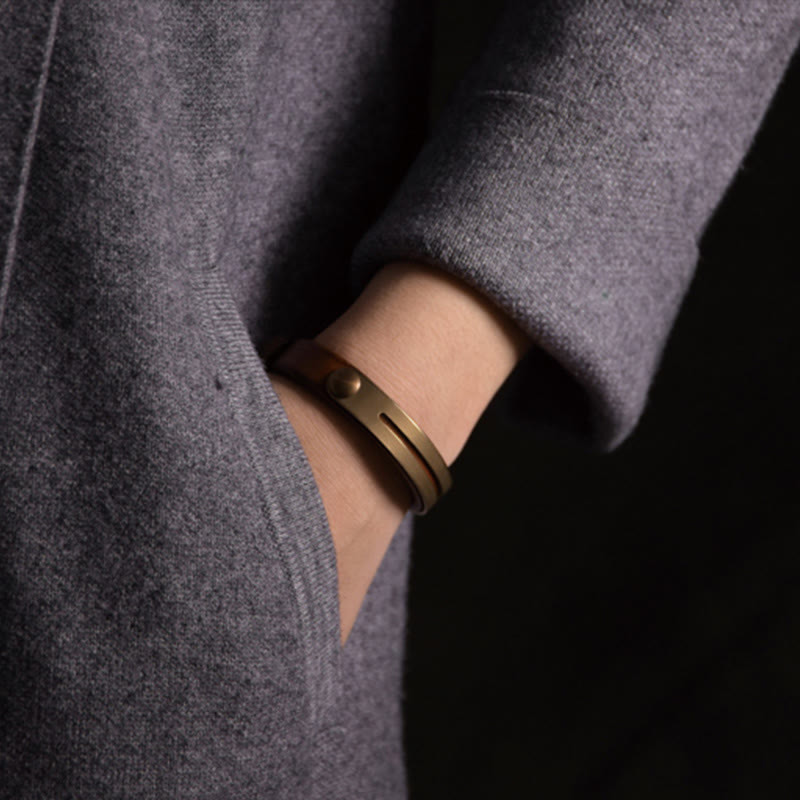 Wear FengShui Vintage Leather Copper Brass Balance Bangle Bracelet