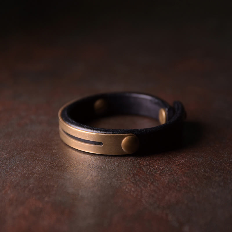 Wear FengShui Vintage Leather Copper Brass Balance Bangle Bracelet