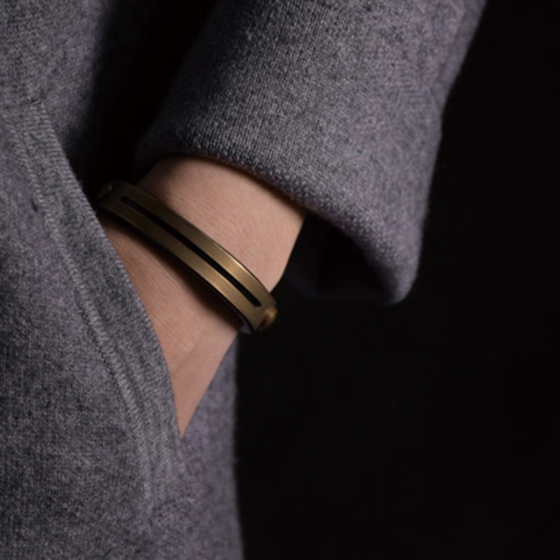 Wear FengShui Vintage Leather Copper Brass Balance Bangle Bracelet