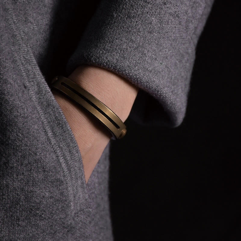Wear FengShui Vintage Leather Copper Brass Balance Bangle Bracelet