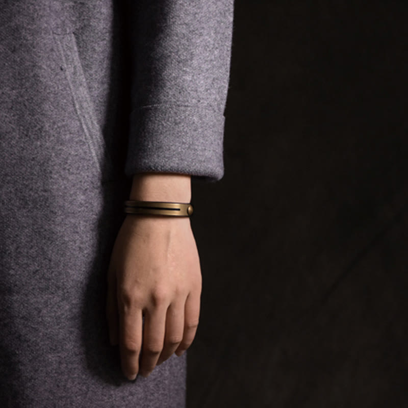 Wear FengShui Vintage Leather Copper Brass Balance Bangle Bracelet