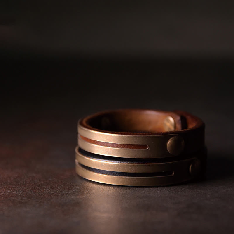Wear FengShui Vintage Leather Copper Brass Balance Bangle Bracelet