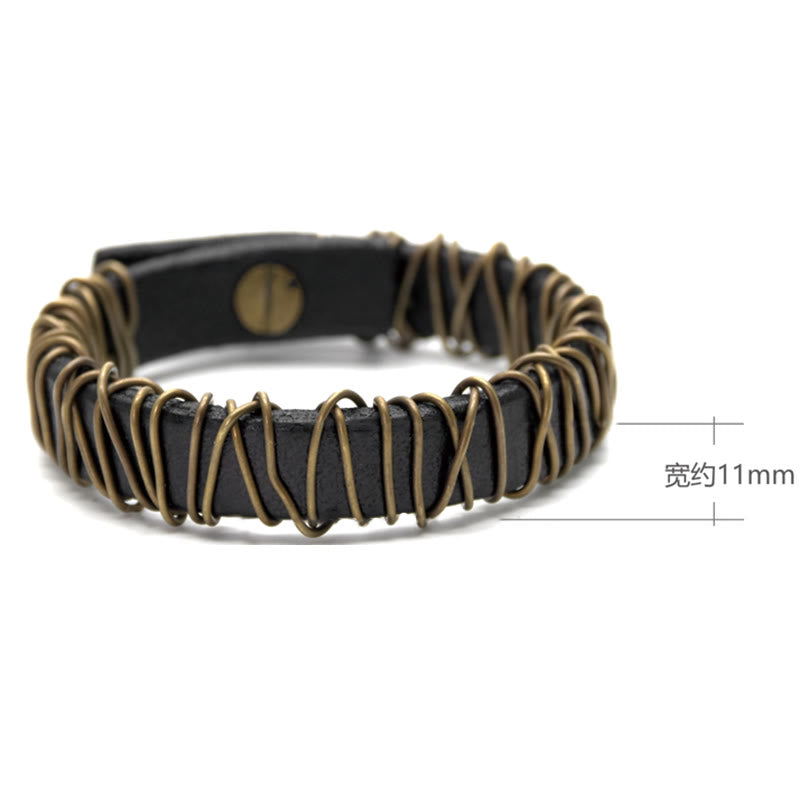Wear FengShui Vintage Leather Copper Brass Wire Wrap Balance Bracelet