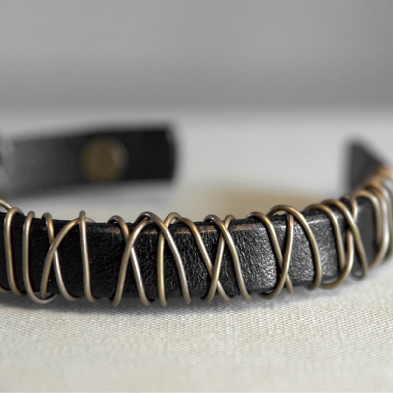 Wear FengShui Vintage Leather Copper Brass Wire Wrap Balance Bracelet