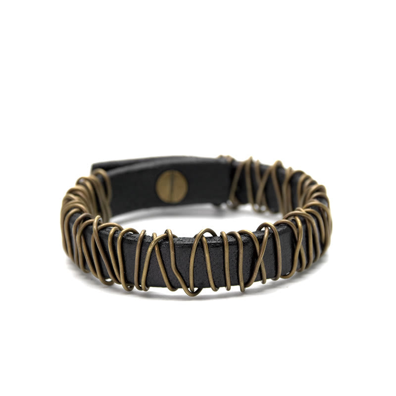 Wear FengShui Vintage Leather Copper Brass Wire Wrap Balance Bracelet
