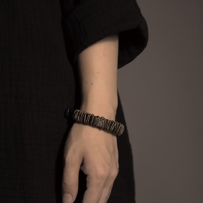 Wear FengShui Vintage Leather Copper Brass Wire Wrap Balance Bracelet