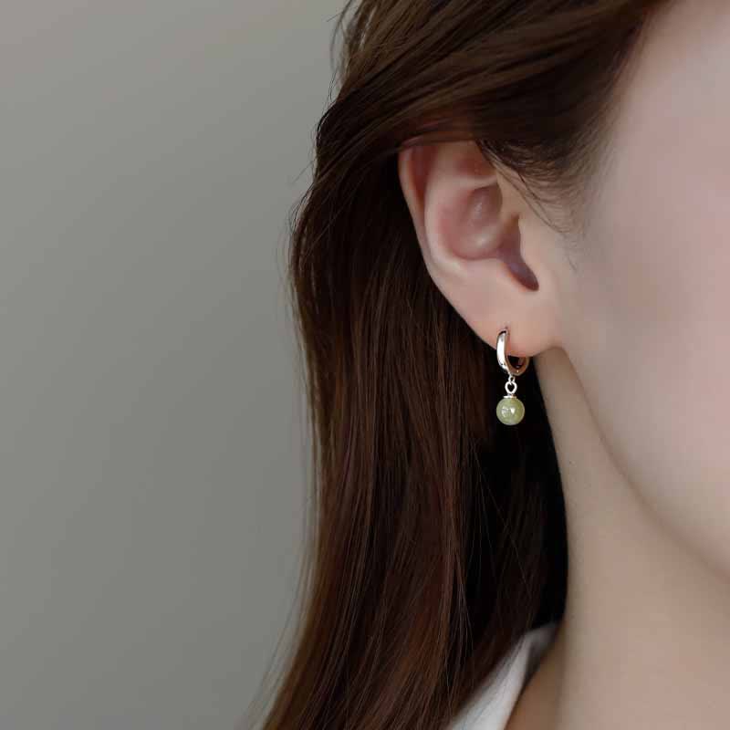 Wear FengShui Round Jade Bead Prosperity Earrings