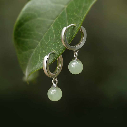 Wear FengShui Round Jade Bead Prosperity Earrings