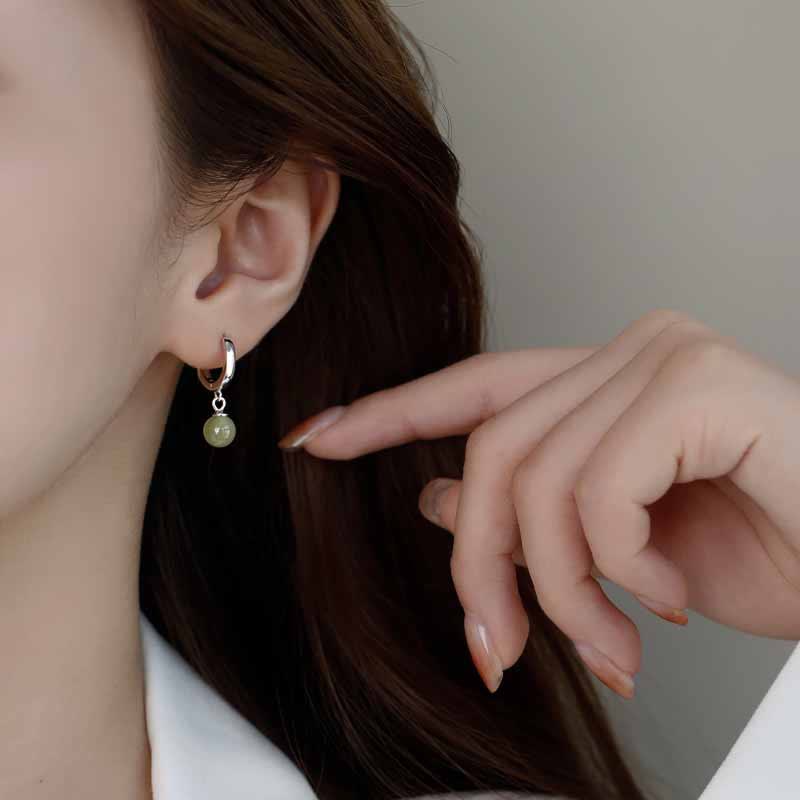 Wear FengShui Round Jade Bead Prosperity Earrings
