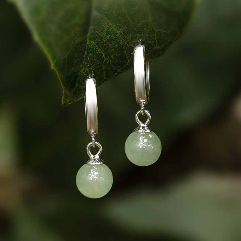 Wear FengShui Round Jade Bead Prosperity Earrings