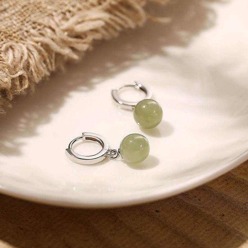 Wear FengShui Round Jade Bead Prosperity Earrings