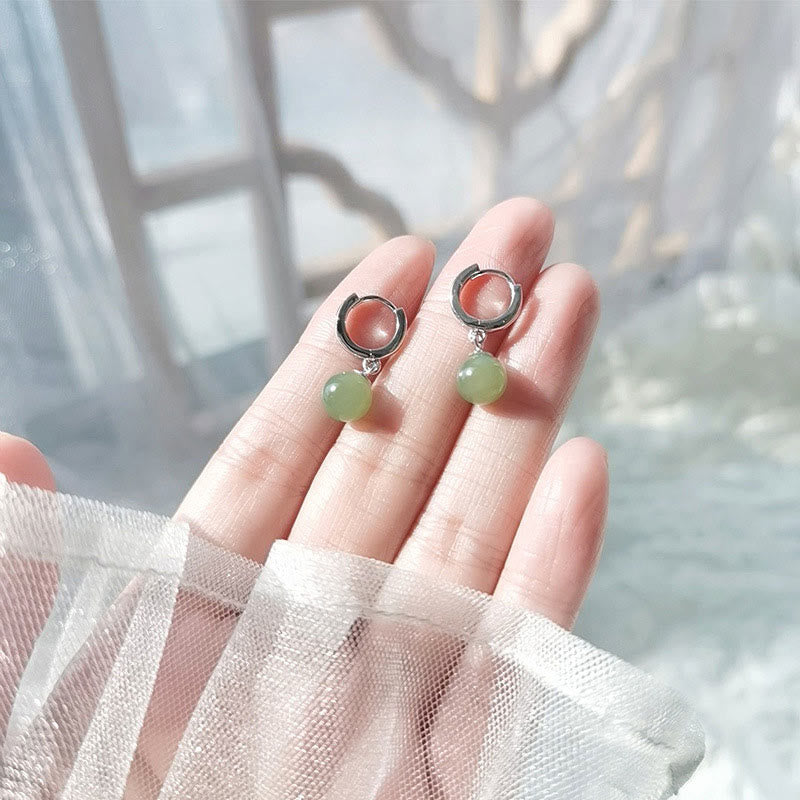 Wear FengShui Round Jade Bead Prosperity Earrings
