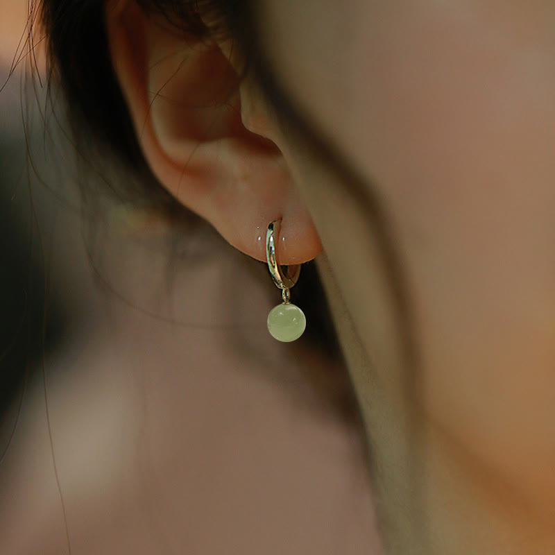 Wear FengShui Round Jade Bead Prosperity Earrings