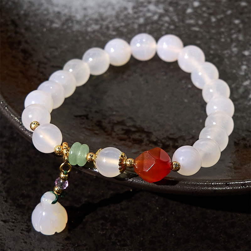 Wear FengShui White Agate Red Agate Lotus Pod Charm Luck Bracelet