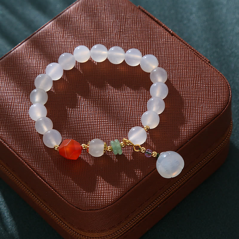 Wear FengShui White Agate Red Agate Lotus Pod Charm Luck Bracelet