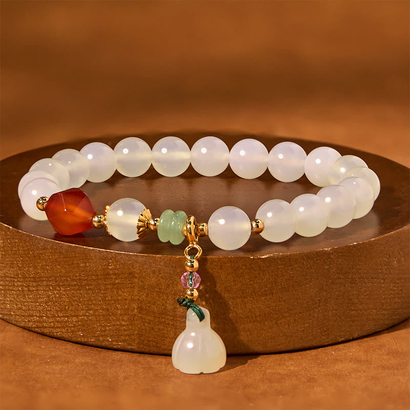 Wear FengShui White Agate Red Agate Lotus Pod Charm Luck Bracelet