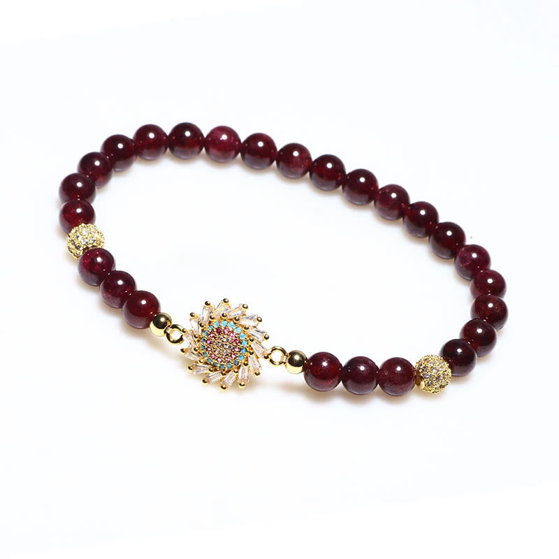 Wear FengShui Natural Garnet Flower Zircon Bead Protection Bracelet