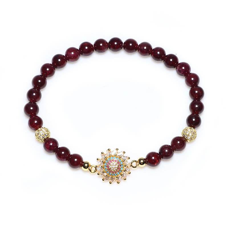 Wear FengShui Natural Garnet Flower Zircon Bead Protection Bracelet