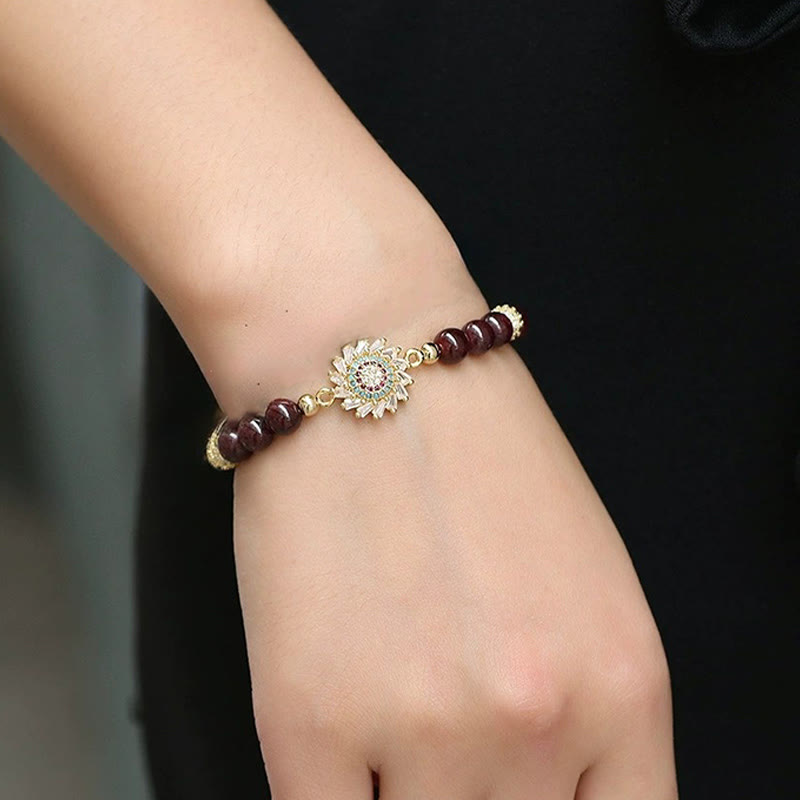 Wear FengShui Natural Garnet Flower Zircon Bead Protection Bracelet