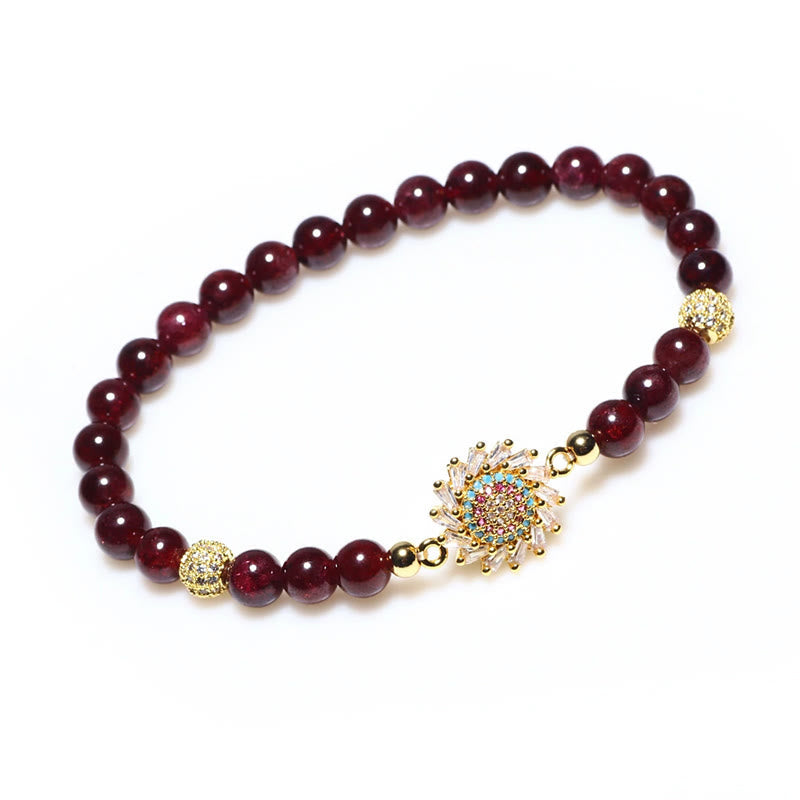 Wear FengShui Natural Garnet Flower Zircon Bead Protection Bracelet