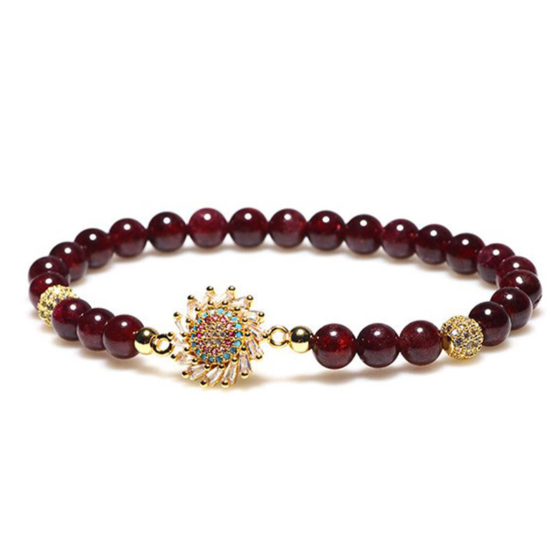 Wear FengShui Natural Garnet Flower Zircon Bead Protection Bracelet