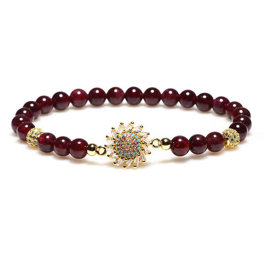 Wear FengShui Natural Garnet Flower Zircon Bead Protection Bracelet