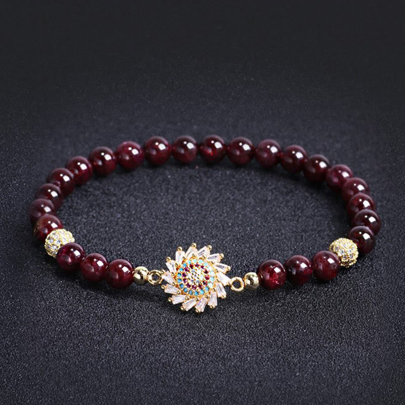 Wear FengShui Natural Garnet Flower Zircon Bead Protection Bracelet