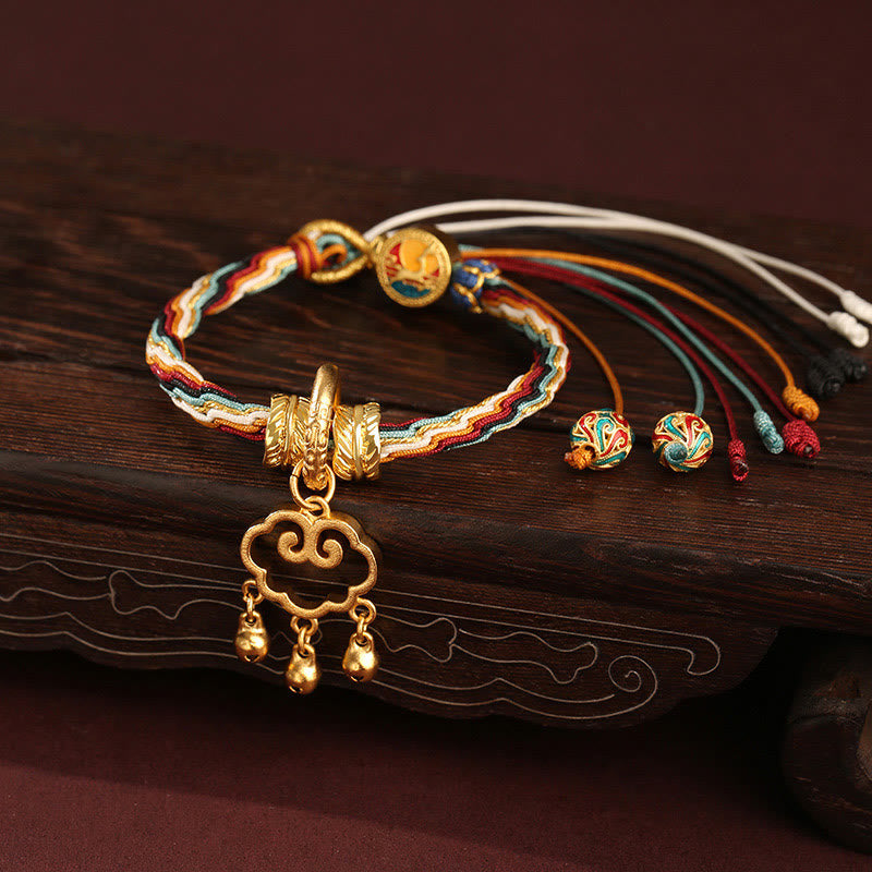 Wear FengShui Handmade Dunhuang Color Deer Auspicious Cloud Peace Lock Bell Healing Reincarnation Knot Bracelet