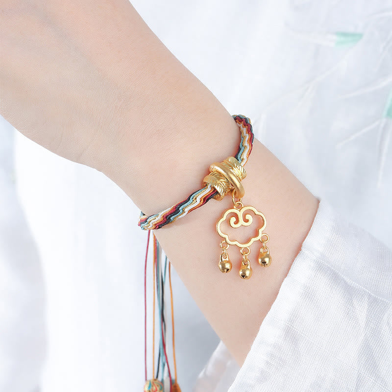 Wear FengShui Handmade Dunhuang Color Deer Auspicious Cloud Peace Lock Bell Healing Reincarnation Knot Bracelet
