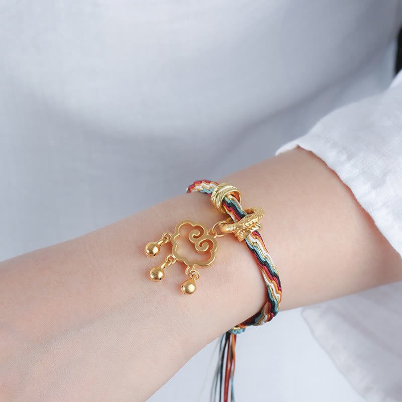 Wear FengShui Handmade Dunhuang Color Deer Auspicious Cloud Peace Lock Bell Healing Reincarnation Knot Bracelet