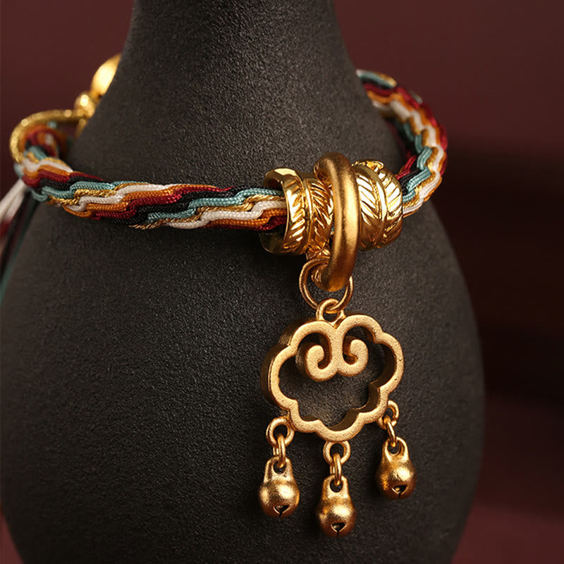 Wear FengShui Handmade Dunhuang Color Deer Auspicious Cloud Peace Lock Bell Healing Reincarnation Knot Bracelet