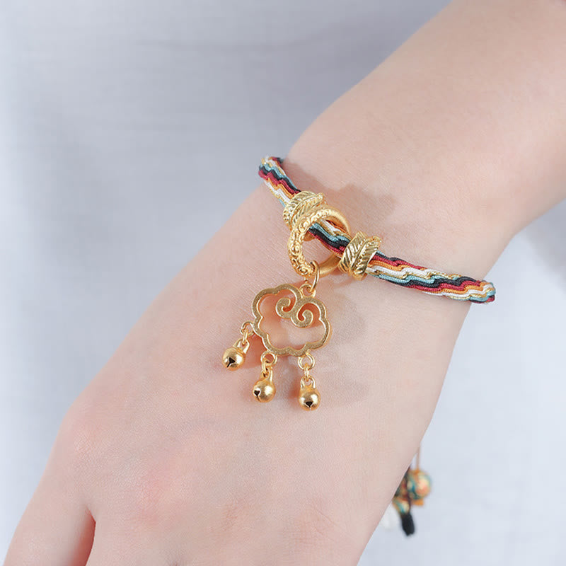 Wear FengShui Handmade Dunhuang Color Deer Auspicious Cloud Peace Lock Bell Healing Reincarnation Knot Bracelet