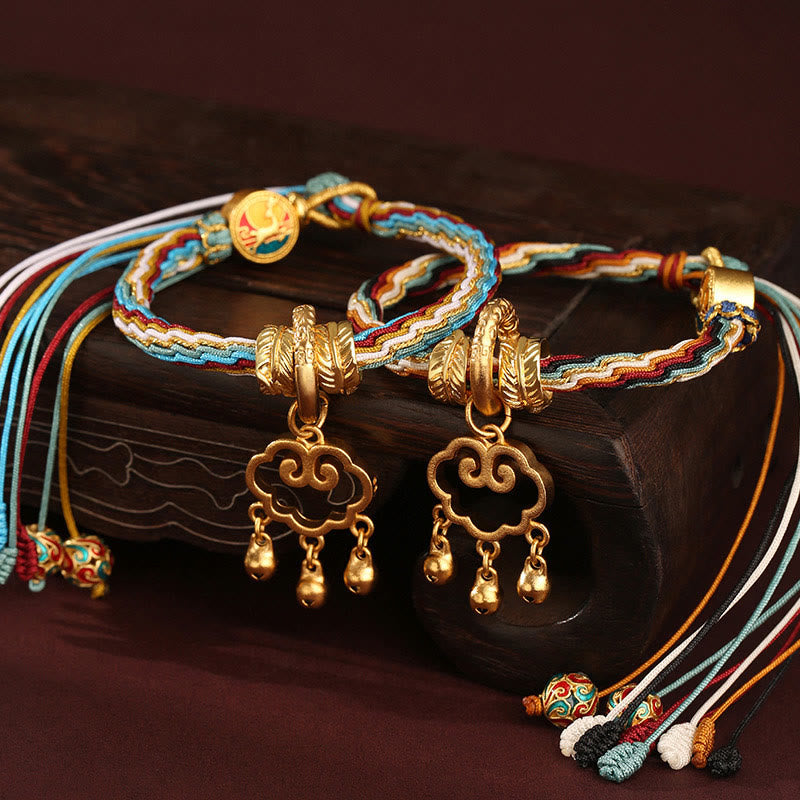 Wear FengShui Handmade Dunhuang Color Deer Auspicious Cloud Peace Lock Bell Healing Reincarnation Knot Bracelet