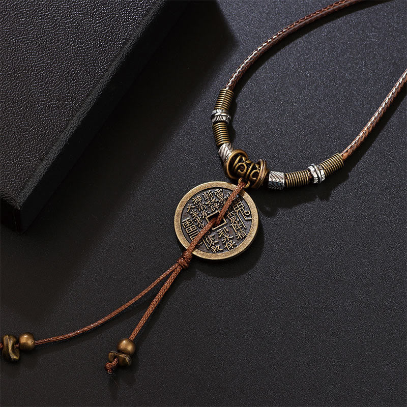 Wear FengShui Mountain Ghosts Spend Money Bagua Alloy Copper Coin Harmony Necklace Pendant