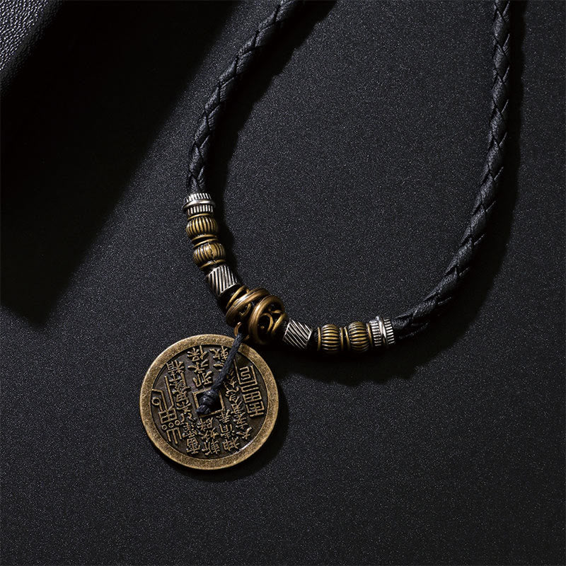 Wear FengShui Mountain Ghosts Spend Money Bagua Alloy Copper Coin Harmony Necklace Pendant