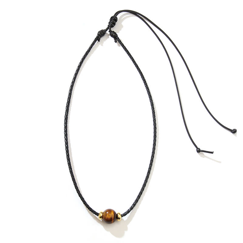 Wear FengShui Natural Tiger Eye Beaded Protection Wax Rope Necklace Pendant