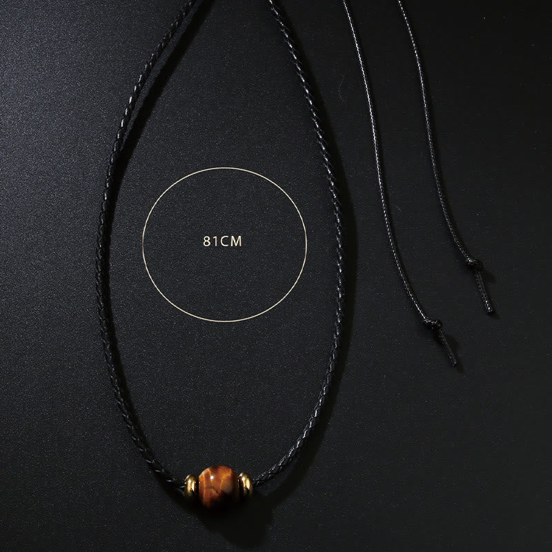Wear FengShui Natural Tiger Eye Beaded Protection Wax Rope Necklace Pendant