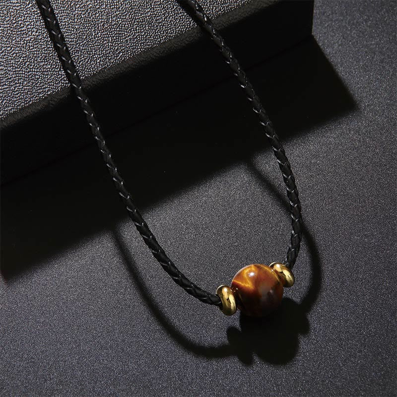 Wear FengShui Natural Tiger Eye Beaded Protection Wax Rope Necklace Pendant