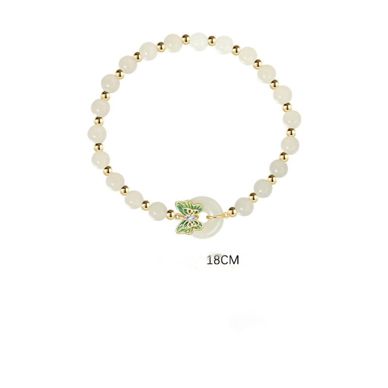 Wear FengShui 925 Sterling Silver Natural Hetian Jade Peace Buckle Butterfly Zircon Luck Bracelet Necklace Pendant