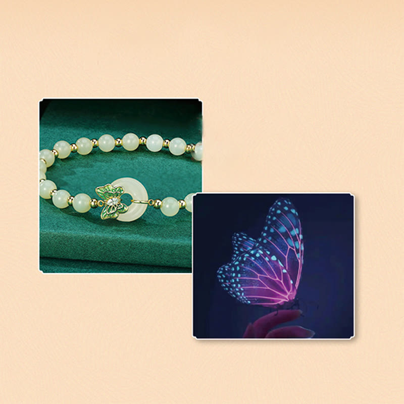 Wear FengShui 925 Sterling Silver Natural Hetian Jade Peace Buckle Butterfly Zircon Luck Bracelet Necklace Pendant