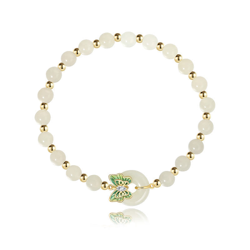 Wear FengShui 925 Sterling Silver Natural Hetian Jade Peace Buckle Butterfly Zircon Luck Bracelet Necklace Pendant